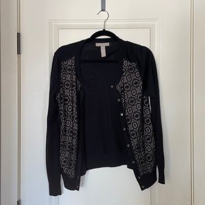 Crocheted Banana Republic Cardigan Long Sleeve Black Beige Size Medium